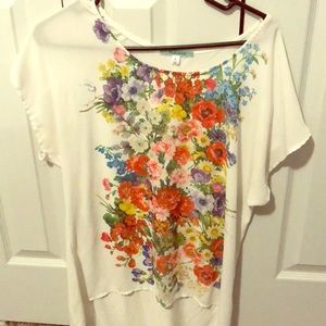 White Floral Top - Long in back!